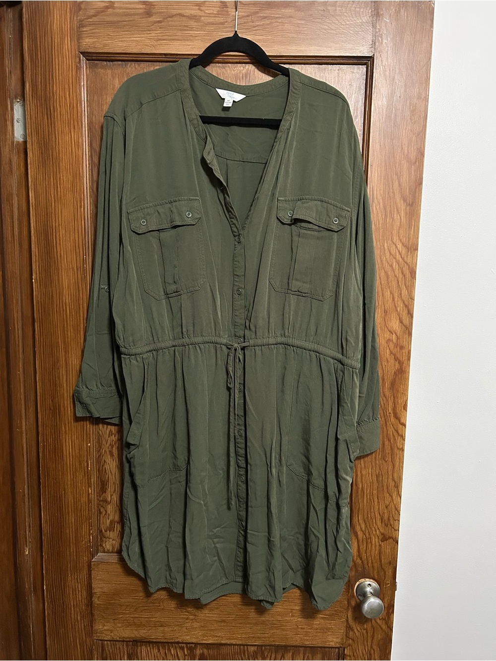 Time & Tru Olive Green Utility Shirt Dress 3x
